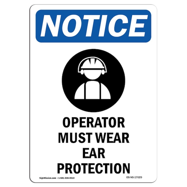 OSHA Sign, Operator Must Wear With Symbol, 5in X 3.5in Decal, 10PK, 3.5" W, 5" H, Portrait, PK10